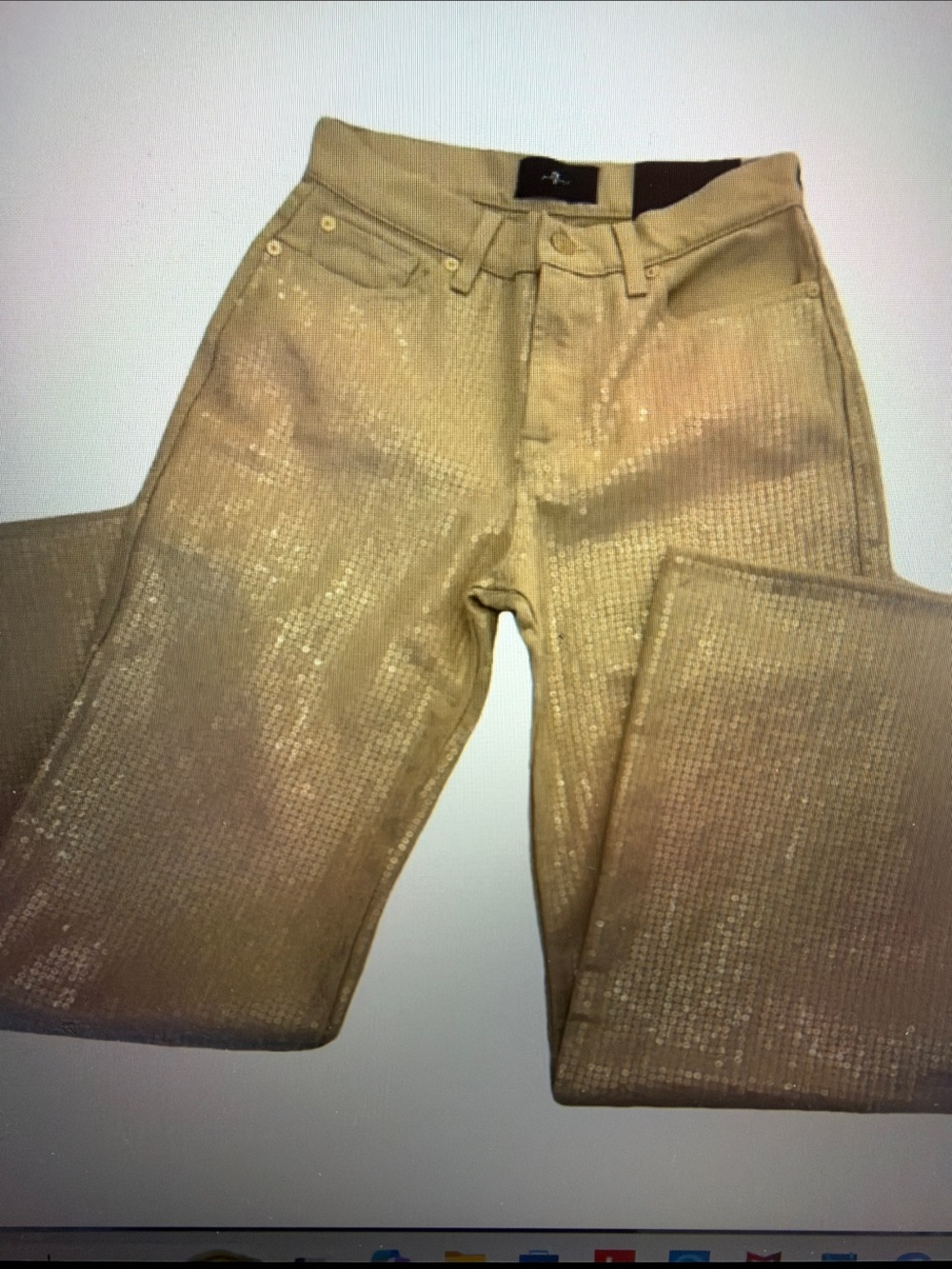 7 For All Mankind Gold-Tan Sequin Wide Leg Jeans